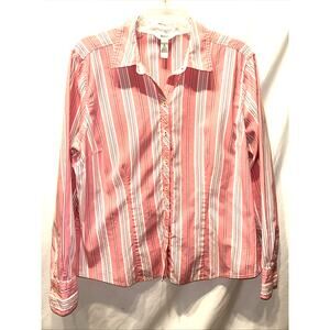 Bass Shirt Womens XL Button Up Blouse Long Sleeve Striped Pink Career Barbiecore